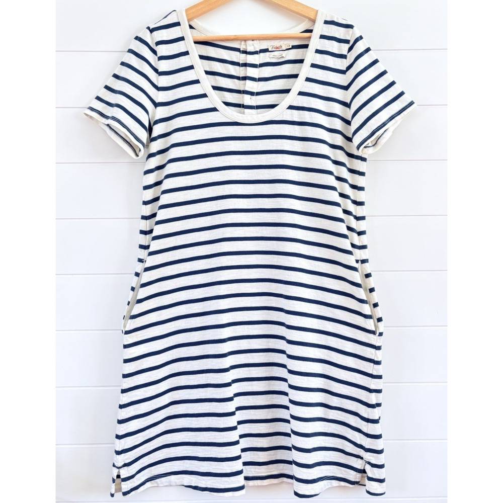 Faherty Merritt T-Shirt Dress Amagansett Stripe Organic Cotton Button Back L - Picture 2 of 16